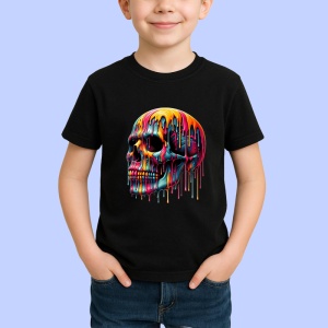 Tricou Craniu inflacarat cu culori neon fundal alb Copii | Dama | Barbat, culoare negru - Img 4
