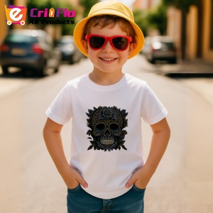 Tricou Craniu negru elegant cu flori aurii fundal alb Copii | Dama | Barbat - Img 10