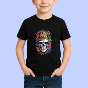 Tricou Craniu regal cu coroana si efecte graffiti Copii | Dama | Barbat, culoare negru - Img 4