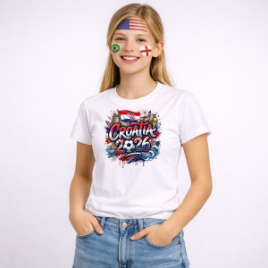 Tricou Croatia World Cup 2026 Fifa, din bumbac 100%, tricou alb, Copii | Dama | Barbat - Img 3