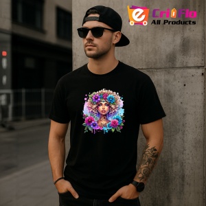 Tricou Curly blonde floral crown girl, fata blonda creata cu coronita florala, Copii | Dama | Barbat , tricou negru - Img 11