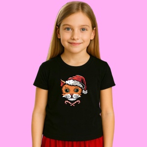 Tricou Cute Cat Santa 2, din bumbac 100% Copii | Dama | Barbat