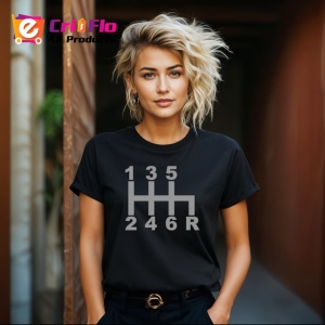 Tricou Cutie De Viteze Manuala 6 Trepte Auto, din bumbac 100%, tricou negru Dama | Barbat - Img 4