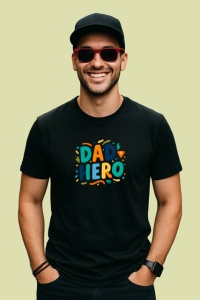 Tricou Dad Hero Font Modern Albastru Portocaliu, din bumbac 100%, tricou negru Barbat - Img 2