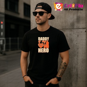 Tricou Daddy Is My Hero Silueta Tata Si Copil V3, din bumbac 100%, tricou negru Barbat - Img 3