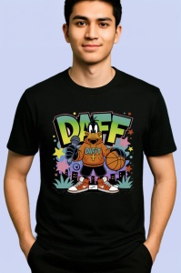 Tricou Daff hanorac portocaliu cu minge in mana Copii | Dama | Barbat, negru - Img 2