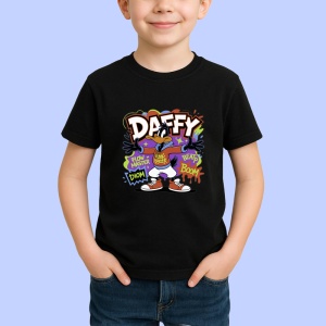Tricou Daffy boom violet vibes cu sneakers cool Copii | Dama | Barbat, negru - Img 3