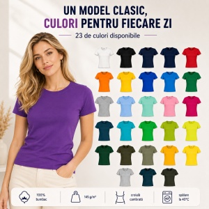 Tricou damă basic clasic din bumbac 100%, cambrat, 23 culori, XS - 2XL - Img 6