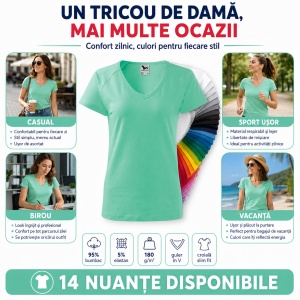Tricou Damă cu Decolteu în V Malfini – Bumbac 95%, XS-3XL - Img 8
