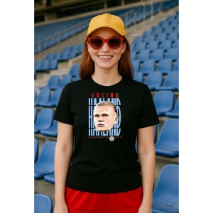 Tricou Dama cu fotbalistul Erling Braut Haaland-Manchester City din bumbac 100% - Img 2