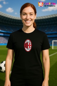 Tricou dama cu logo stema AC Milan Italia , din bumbac 100% - Img 6