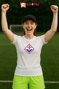 Tricou dama cu logo stema ACF Fiorentina Italia , din bumbac 100% - Img 9