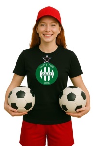 Tricou dama cu logo stema AS Saint-Étienne Franta , din bumbac 100%