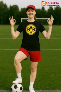 Tricou dama cu logo stema Borussia Dortmund Germania , din bumbac 100% - Img 3