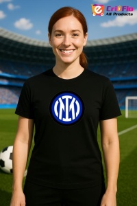 Tricou dama cu logo stema FC InternazionaleMilano Italia , din bumbac 100% - Img 5