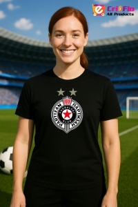 Tricou dama cu logo stema FK Partizan Serbia , din bumbac 100% - Img 6