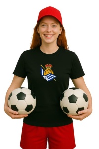 Tricou dama cu logo stema Real Sociedad Spania , din bumbac 100% - Img 2