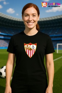 Tricou dama cu logo stema Sevilla FC Spania , din bumbac 100% - Img 5