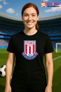 Tricou dama cu logo stema Stoke City Anglia , din bumbac 100% - Img 6