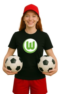 Tricou dama cu logo stema VfL Wolfsburg Germania , din bumbac 100% - Img 2
