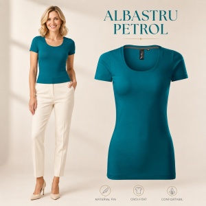 Tricou Damă Elastic cu Decolteu Adânc, Croială Slim Fit, 95% Bumbac, 5% Elastan, 10 Culori, XS–2XL - Img 13