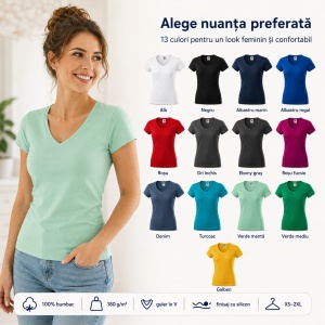 Tricou damă Malfini 162 Fit V-Neck, guler în V, 100% bumbac, 180 g/m², croială cambrată, 13 culori
