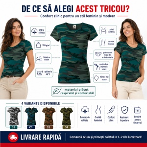 Tricou damă Malfini Camo Pure C22 – 100% bumbac, croială cambrată, imprimeu camuflaj - Img 2