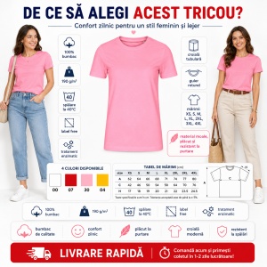Tricou Damă Malfini Edge 814, 100% Bumbac, Guler Rotund, Croială Tubulară, 4 Culori, XS–4XL - Img 2