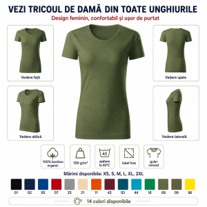 Tricou damă Malfini Gulf 824, 100% bumbac organic, croială cambrată, XS–2XL, 14 culori - Img 6