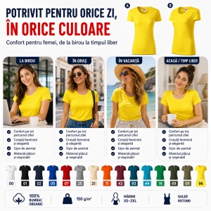 Tricou Damă Malfini Native GOTS 174 – 100% Bumbac Organic, Croială Cambrată, Guler Rotund, 15 Culori - Img 5