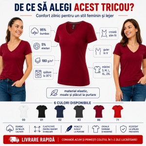 Tricou Damă Malfini Premium Action V-Neck 701 – Slim Fit, Guler în V, 95% Bumbac, 6 Culori, S–2XL - Img 2