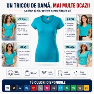 Tricou Damă Malfini Viper 161, 100% Bumbac, Single Jersey, Guler Rotund cu Decolteu Adânc, Croială Cambrată, 180 g/m², 13 Nuanțe, XS–2XL - Img 7