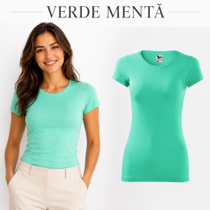 Tricou Damă Slim Fit Elastic, 95% Bumbac și 5% Elastan, Guler Rotund, Mâneci Scurte, 14 Culori, XS–2XL - Img 22