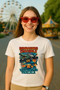 Tricou Dama Tralalero TraLaLa cu Bombardiro Crocodilo VS Tralalero Tralala Italian Brainrot - Img 5