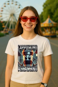 Tricou Dama Tralalero TraLaLa cu Cappuccino Assassino Coffee Lovers Italian Brainrot Meme - Img 5