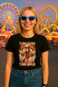 Tricou Dama Tralalero TraLaLa cu Tung Tung Tung Sahur Funny Meme Brainrot Humor Gen Z - Img 4