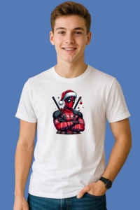 Tricou Deadpool Christmas Brate Incrucisate, din bumbac 100%, tricou alb, Copii | Dama | Barbat - Img 3