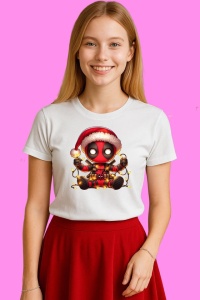 Tricou Deadpool Christmas Chibi Cu Lumini, din bumbac 100%, tricou alb, Copii | Dama | Barbat