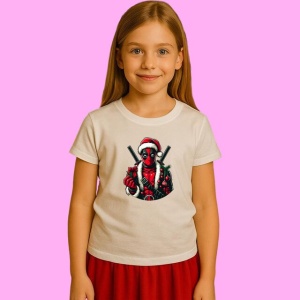 Tricou Deadpool Christmas Cu Doua Sabii, din bumbac 100%, tricou alb, Copii | Dama | Barbat