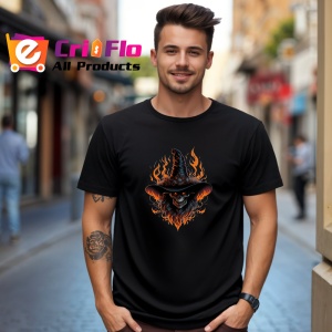 Tricou Demon inflacarat cu par negru si ochi rosii Copii | Dama | Barbat, culoare negru - Img 6