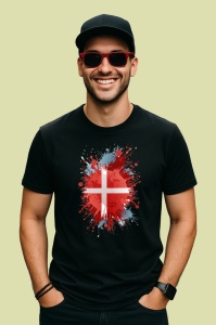 Tricou Denmark Steag Splash Art, Copii | Dama | Barbat, culoare negru - Img 2
