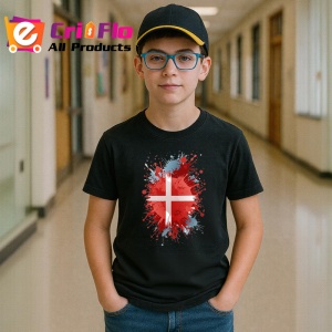 Tricou Denmark Steag Splash Art, Copii | Dama | Barbat, culoare negru - Img 10