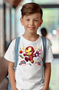 Tricou din bumbac 100% pentru copii, Iron Man, Back To School, scoala, educatie, eroi, personaje