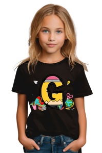 Tricou din bumbac 100% pentru copii, litera G, Back To School, educatie, creioane, carti - Img 3