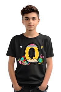 Tricou din bumbac 100% pentru copii, litera Q, Back To School, educatie, creioane, carti