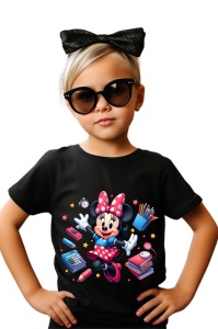 Tricou din bumbac 100% pentru copii, Minnie Mouse, Back To School, scoala, educatie, joaca, personaje - Img 2