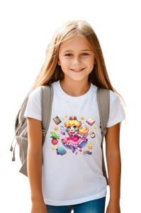 Tricou din bumbac 100% pentru copii, Printesa Peach, Back To School, scoala, educatie, magie, personaje