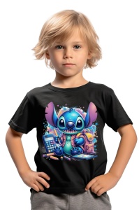 Tricou din bumbac 100% pentru copii, Stitch, Back To School, educatie, calculator, tehnologie