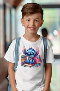 Tricou din bumbac 100% pentru copii, Stitch, Back To School, educatie, creioane, flori - Img 3