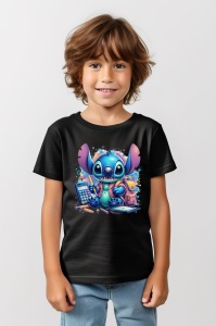 Tricou din bumbac 100% pentru copii, Stitch, Back To School, educatie, calculator, tehnologie - Img 6